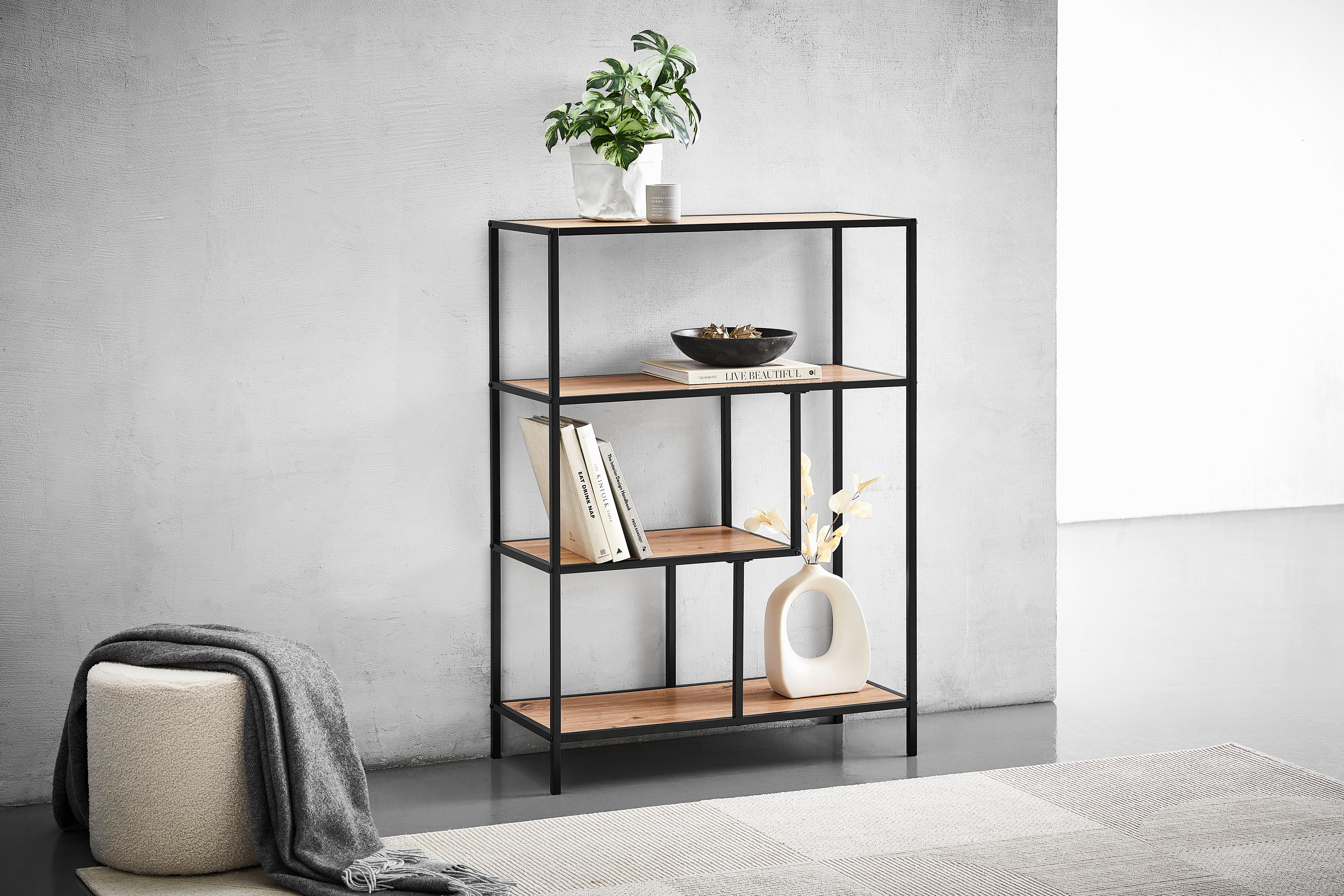 REGAŁ ROCKY - kolor dębowy/czarny, Trend, materiał drewnopochodny/metal (77/115/33cm) - Xora