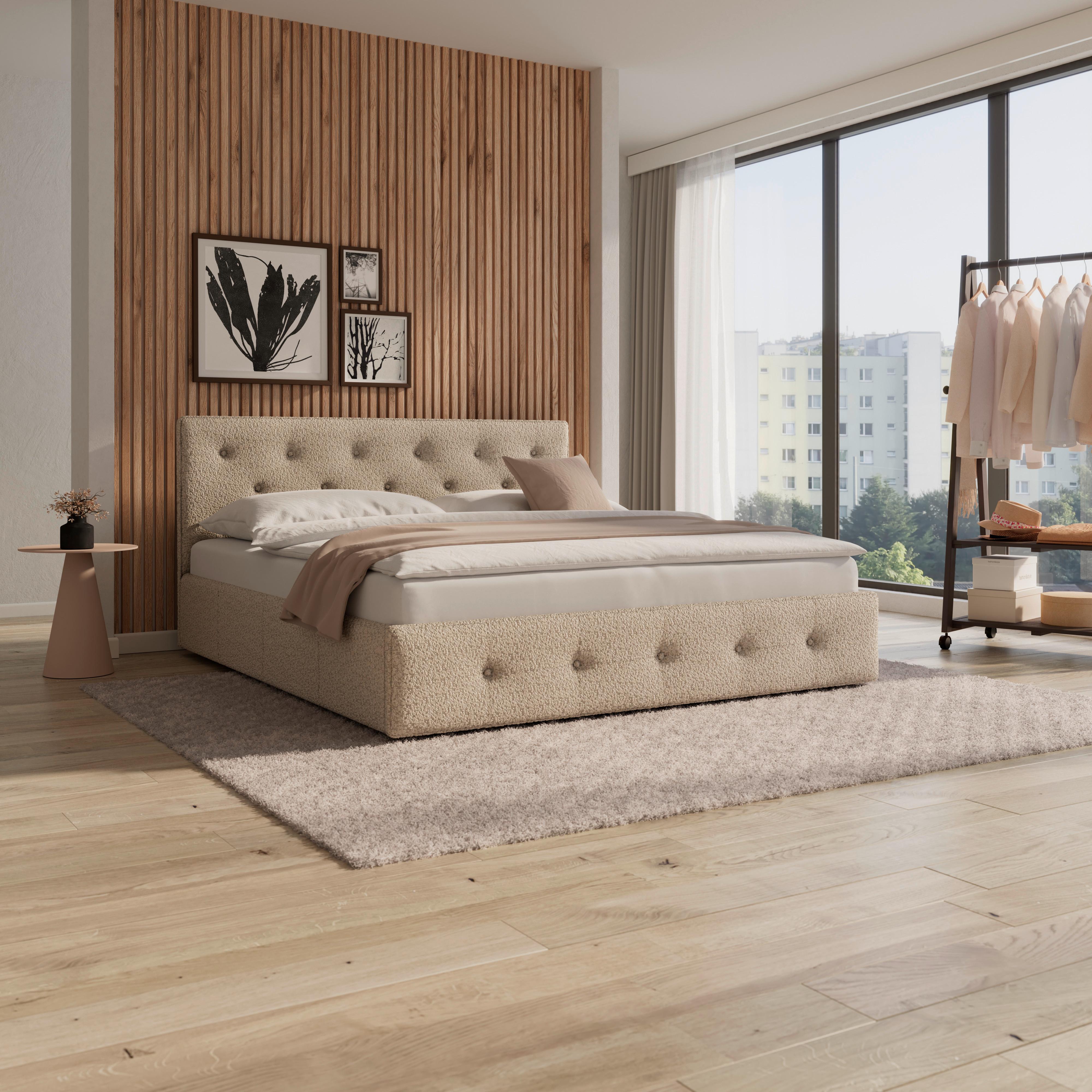 Polsterbett Julie ca. 180x200 cm Beige - Beige/Schwarz, MODERN, Holz/Holzwerkstoff (180/200cm) - Bessagi Home