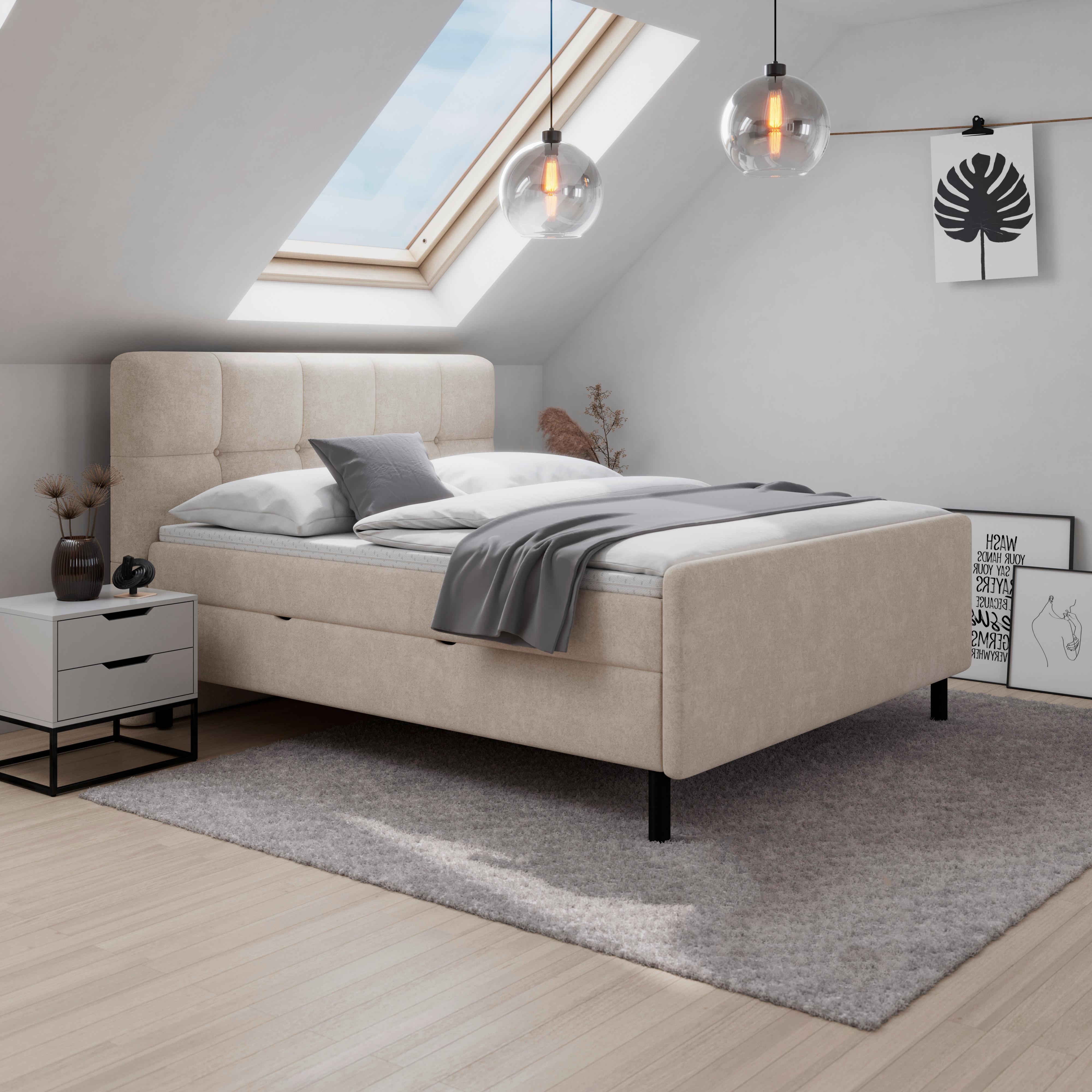 Pat box MARBELLA - bej, Modern, lemn/textil (180/200cm) - Bessagi Home