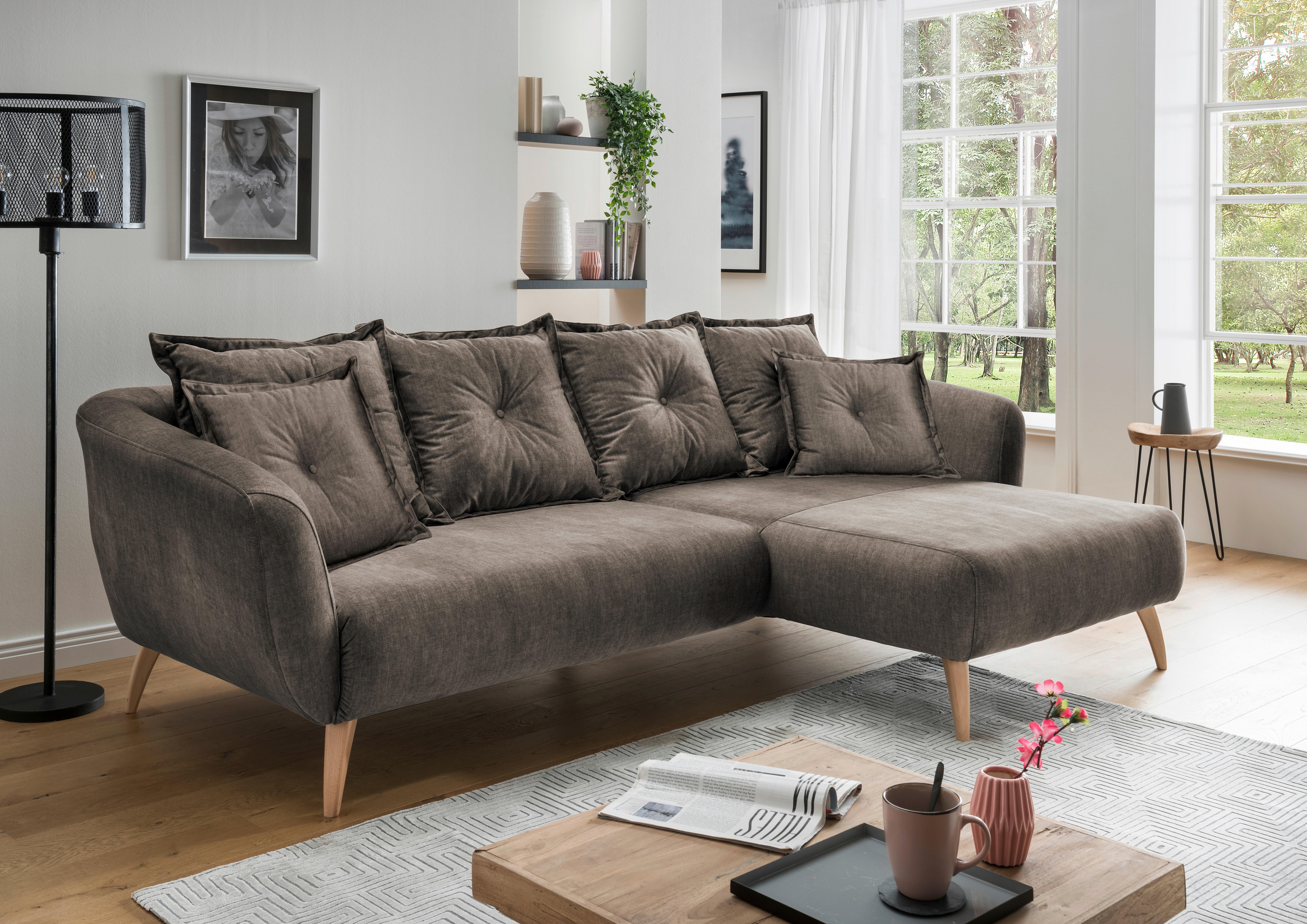 Wohnlandschaft Baggio Braun Velours - Buchefarben/Braun, MODERN, Holz/Textil (277/94/162cm) - Livetastic