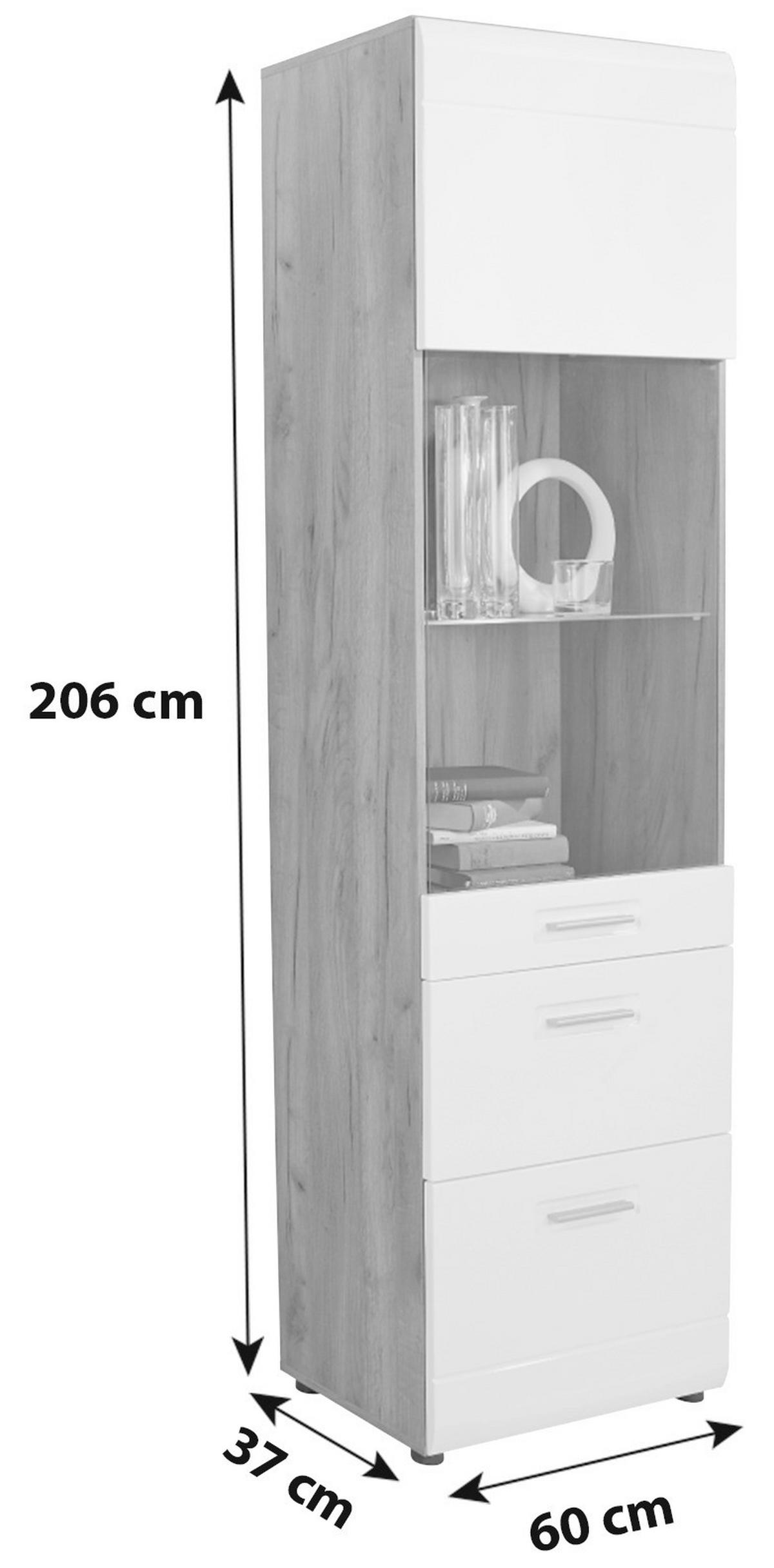 Vitrina Avensis New - črna/barve hrasta, Konvencionalno, umetna masa/steklo (60/205,7/37,1cm) - Mömax