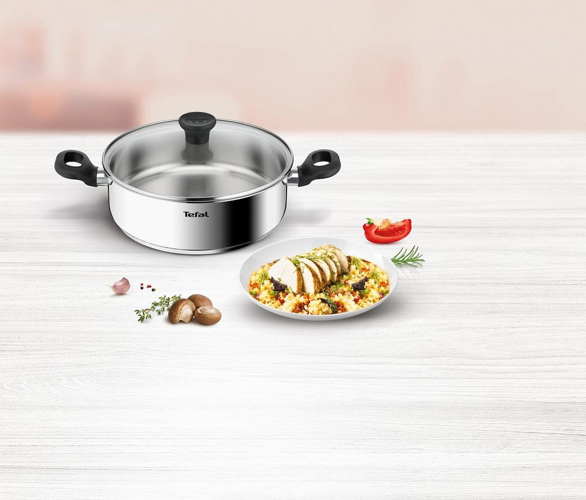 PATELNIA DO SERWOWANIA G74970 TEFAL - kolor stalowy, Basics, metal (38,7/10/25,6cm) - Tefal