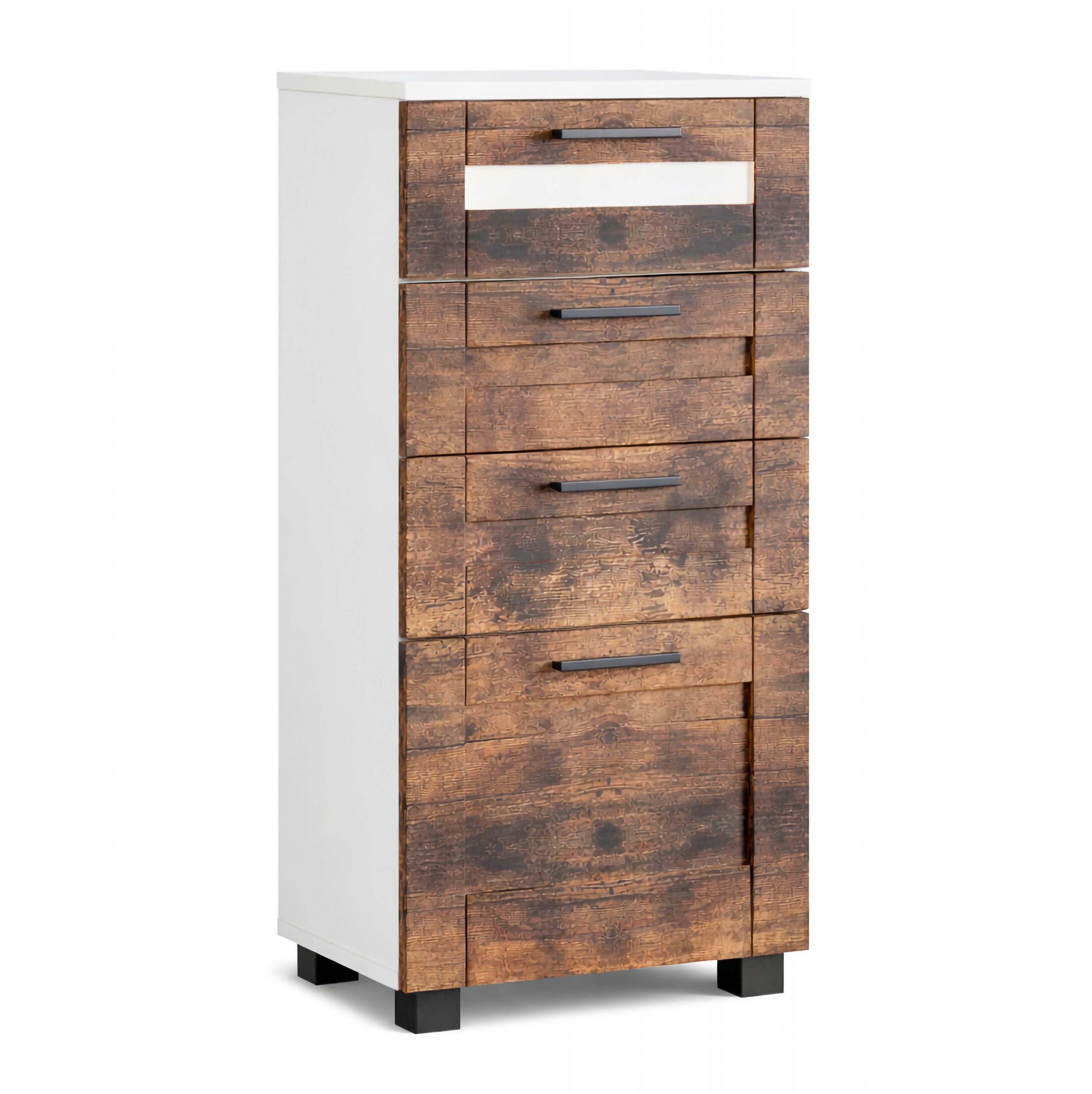 Midischrank Nilari L - Weiss/Eichefarben, Trend, Glas/Holzwerkstoff (38/76/28cm) - MID.YOU