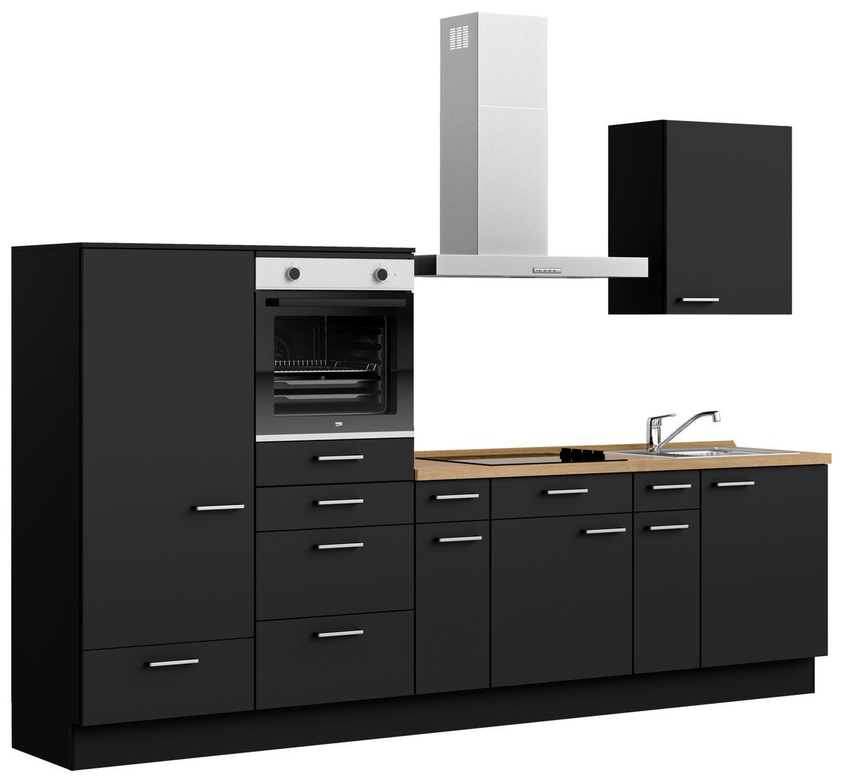 Küchenblock Touch Low m. Geräten Grau - Edelstahlfarben/Eichefarben, MODERN, Holzwerkstoff/Metall (300cm) - Nobilia