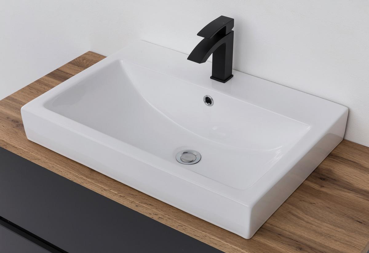 Waschtischkombi in Grau 'Pienza' - Graphitfarben/Weiß, Basics, Keramik/Holzwerkstoff (100cm) - Held