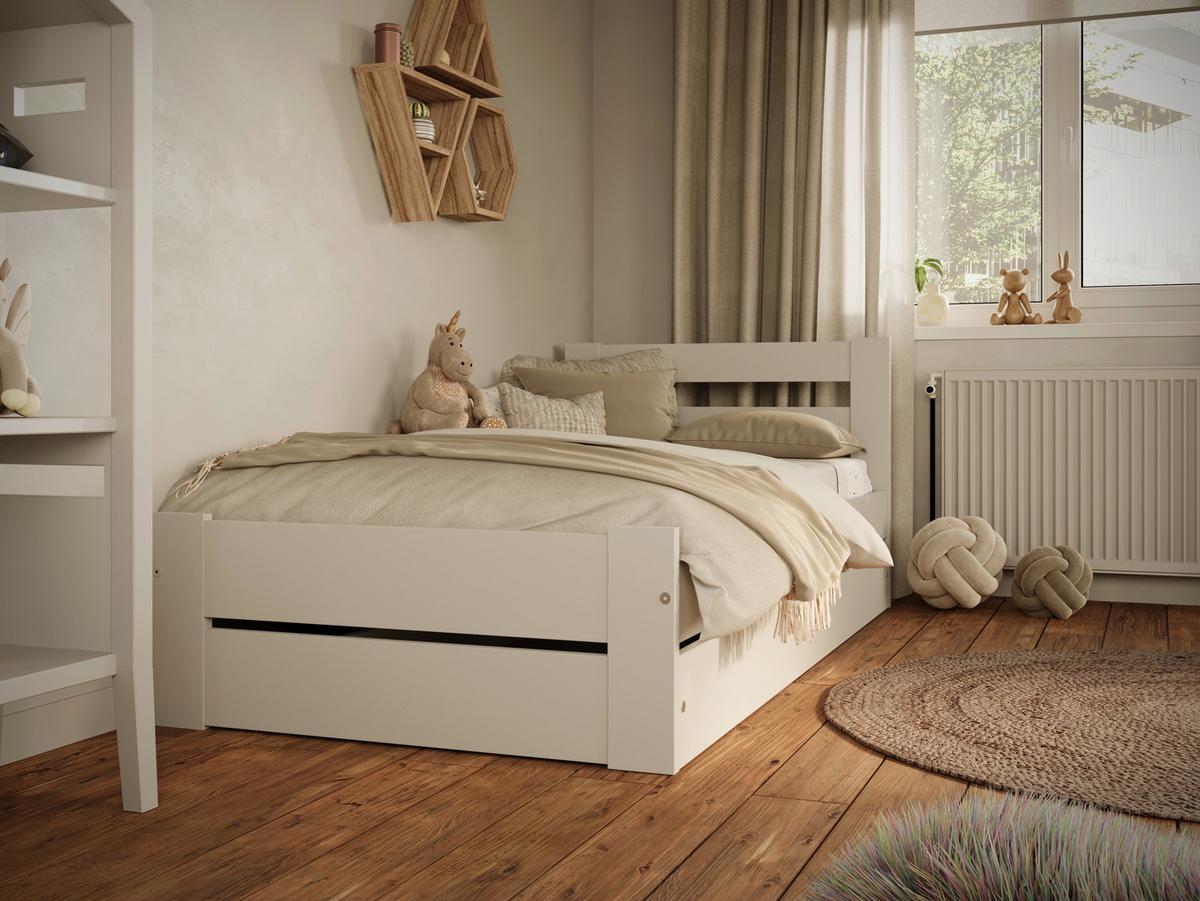 Otroška Postelja Emil, 80x160cm - bela/barve breze, Moderno, leseni material/les (80/160cm) - MID.YOU