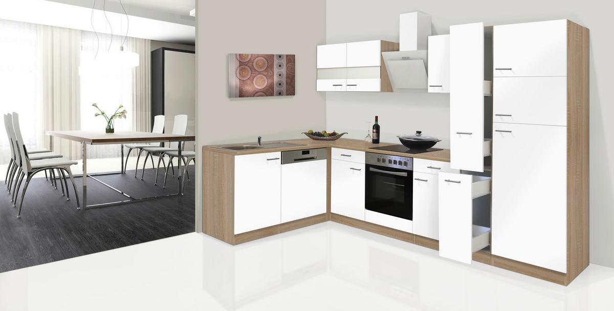 Eckküche Economy ca. 172x310cm Weiß/Eichefarben - Eichefarben/Weiß, Basics, Glas/Holzwerkstoff (172/310cm) - Respekta