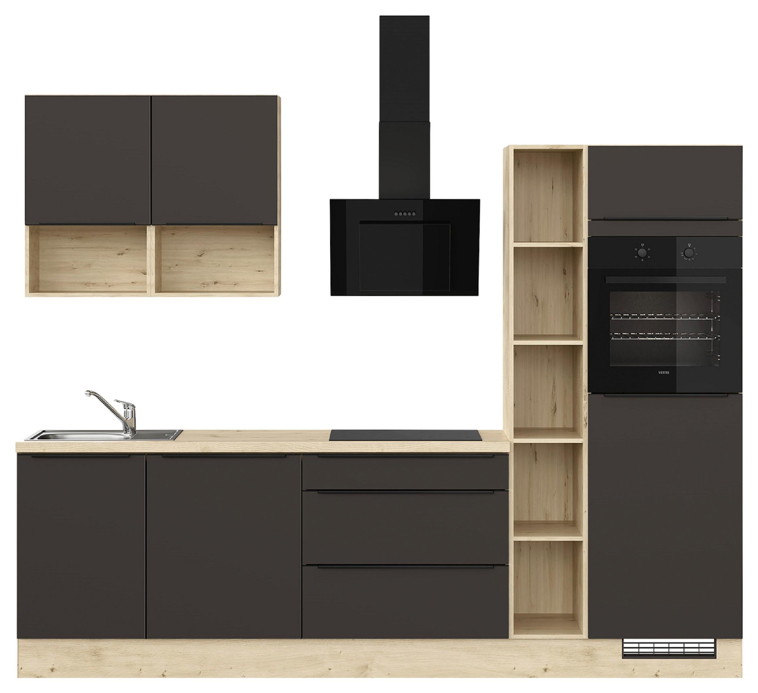 Küchenblock IBZ ohne Geräte ca. 280 cm Braun - Eichefarben/Schwarz, Design, Holzwerkstoff/Metall (280cm) - Impuls
