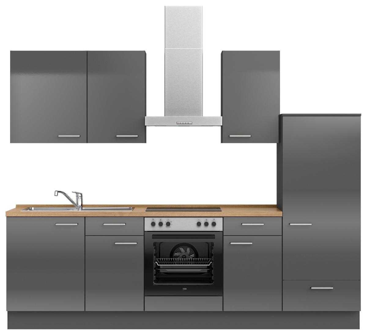 Küchenblock Flash Low m. Geräten Schieferfarben - Schieferfarben/Edelstahlfarben, MODERN, Holzwerkstoff/Metall (270cm) - Nobilia