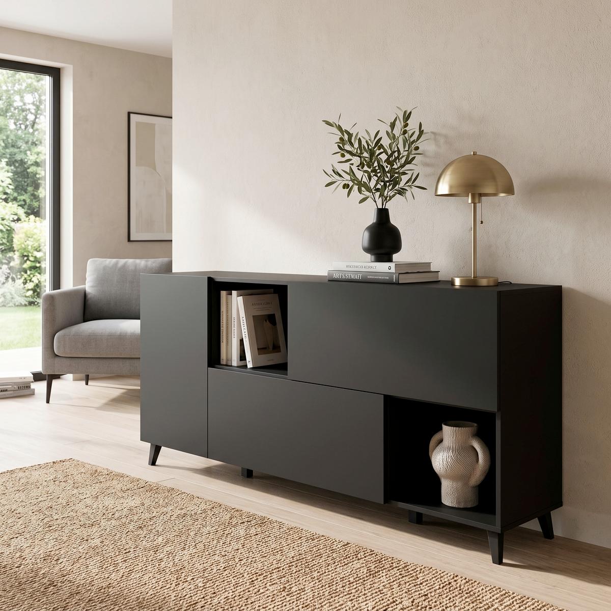Tálalószekrény Phuket Sideboard 181 - fekete, Design, faalapú anyag (180/76/39cm) - P & B