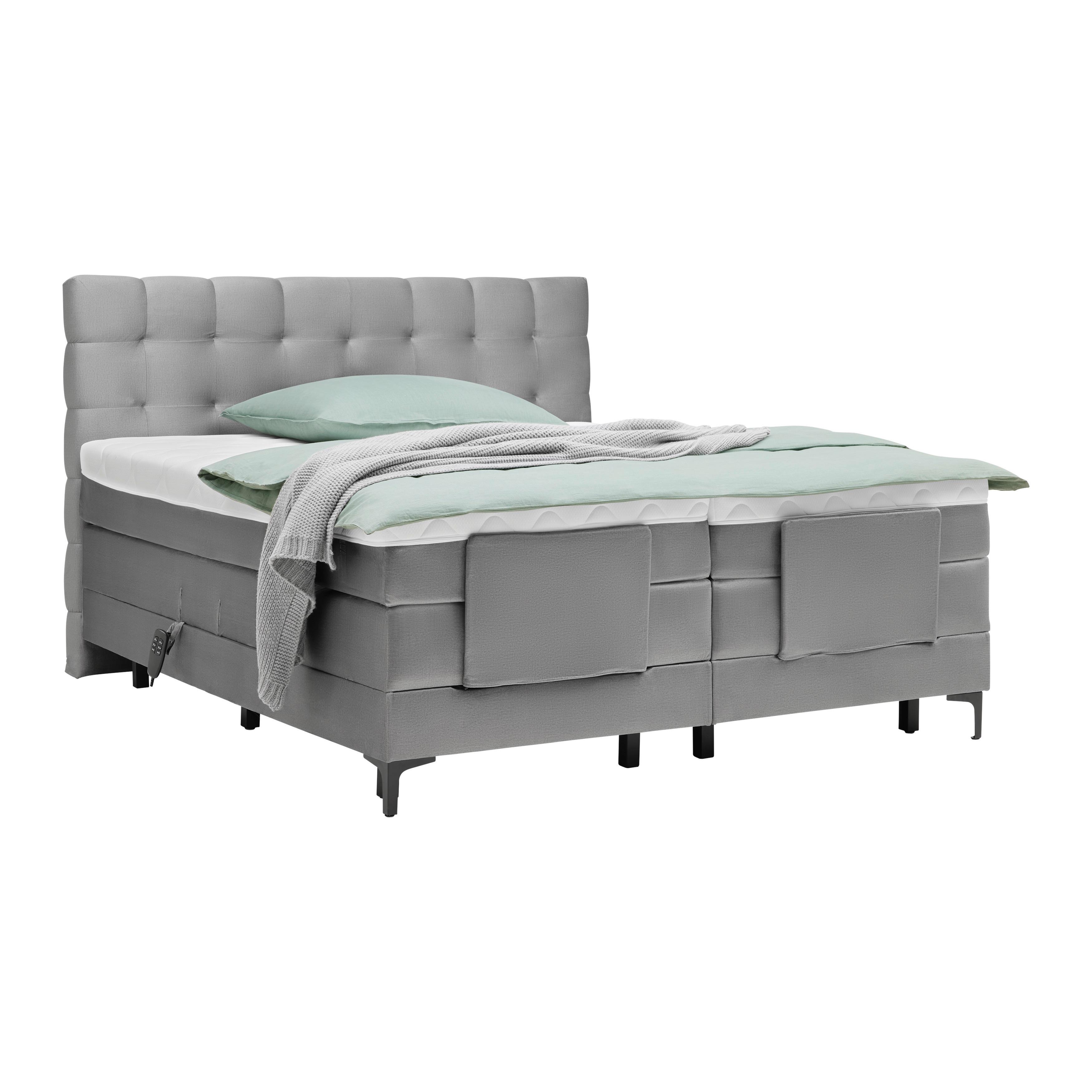 Boxspringbett In Grau Ca. 180x200cm - Schwarz/Grau, Konventionell, Holz/Textil (180/200cm) - Premium Living