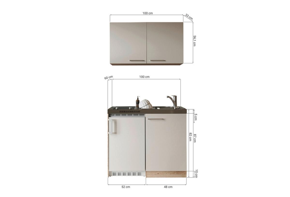 Miniküche Levin m. Geräten B: ca. 100cm Kaschmir - Kaschmir/Eichefarben, Trend, Holzwerkstoff/Kunststoff (100cm) - Respekta