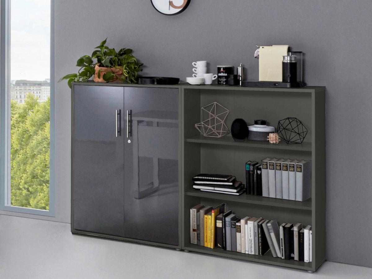 AKTENSCHRANK OFFICE EDITION-SW SET 1 NIEDR. - Anthrazit/Anthrazit Hochglanz, MODERN, Holzwerkstoff (168,8/113,6/33cm) - MID.YOU