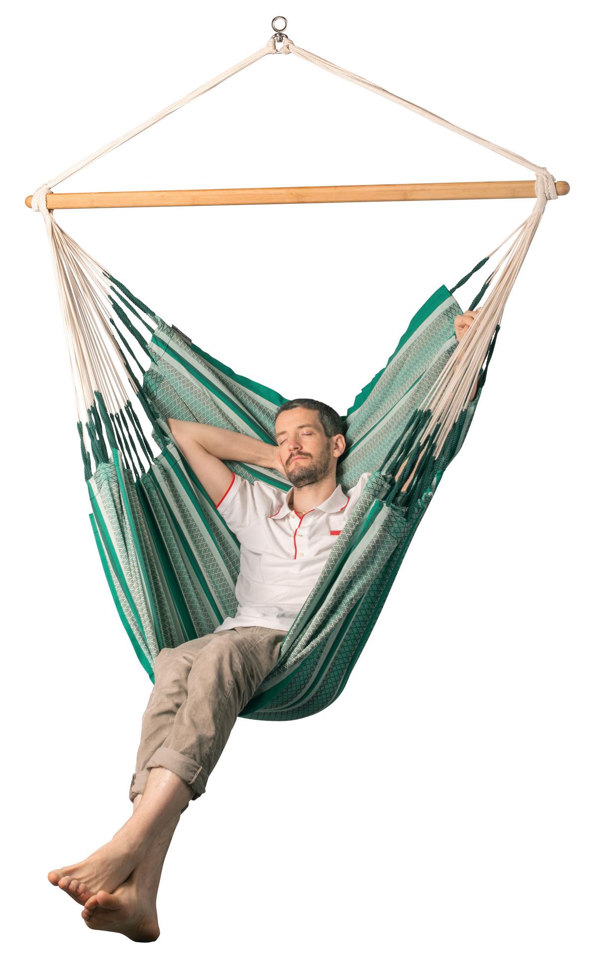 Hängesessel Kingsize Hammock Echtholz Grün/Dunkelgrün - Dunkelgrün/Grün, KONVENTIONELL, Holz/Textil (140/170/210cm) - La Siesta
