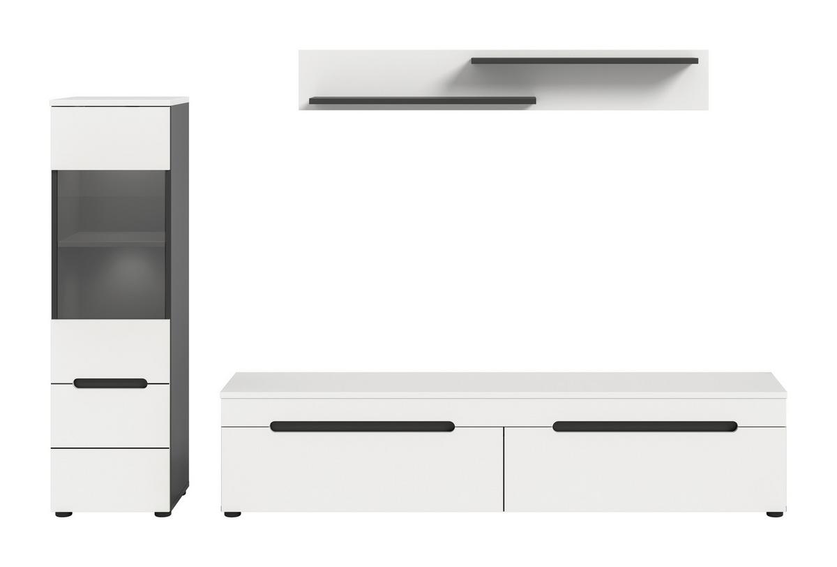 Dnevni Regal Canu, Bela, Siva, Osvetlitev, 3-Delni - črna/bela, Design, umetna masa/leseni material (221/141/33cm) - Livetastic