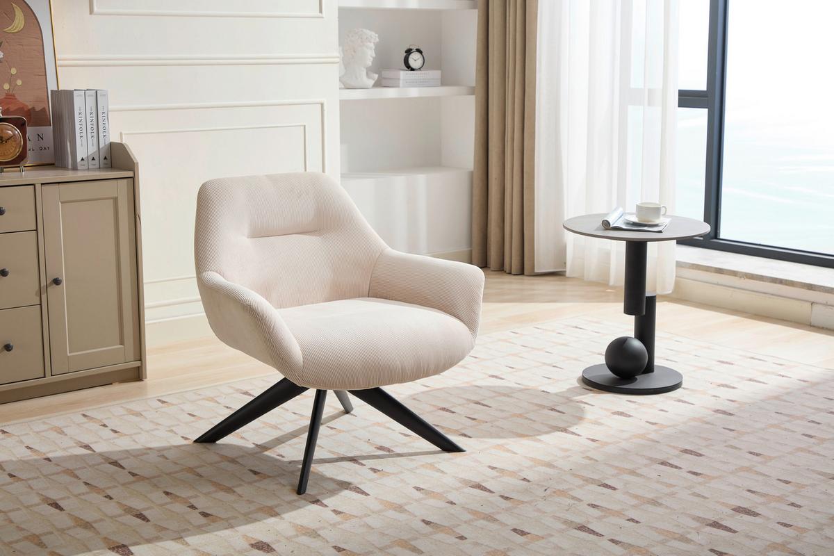 FOTEL ANSGAR - kremowy/czarny, Modern, metal/tkanina (78/78/75cm) - MID.YOU