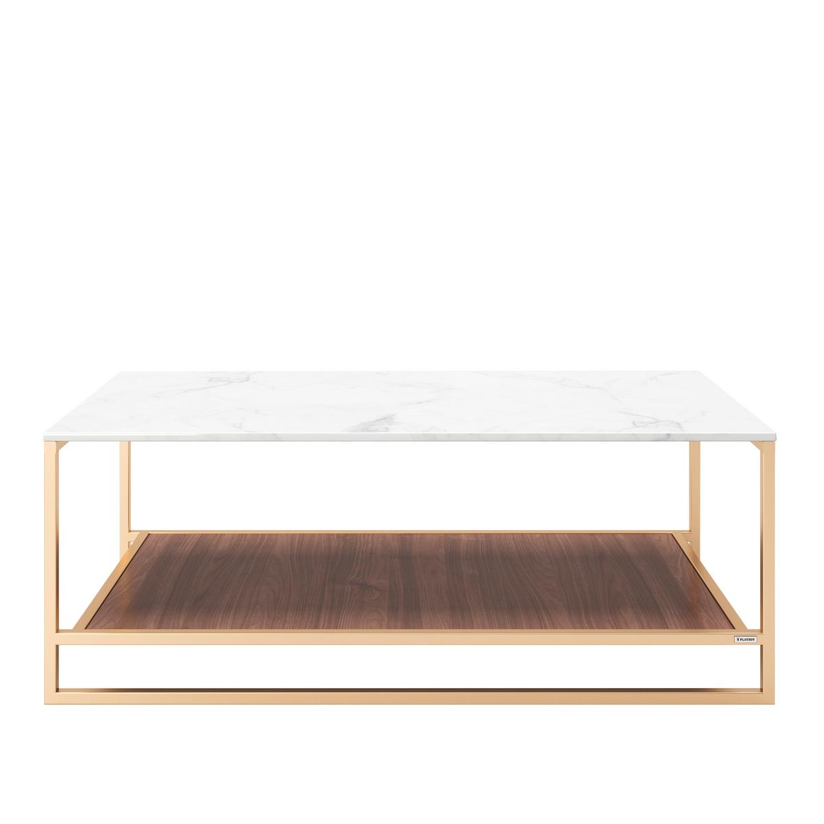 PLAYBOY Couchtisch Olivia ca. 120x60 cm Weiß/Braun/Gold - Nussbaumfarben/Goldfarben, KONVENTIONELL, Holzwerkstoff/Metall (120/60/45cm) - Playboy