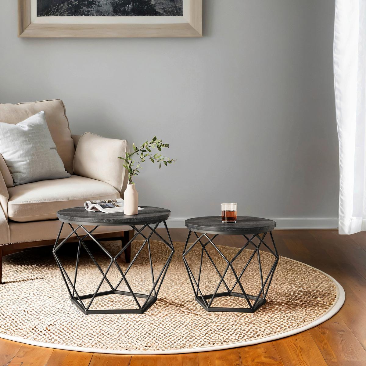 COUCHTISCHSET COFFEE TABLE - Schwarz/Grau, MODERN, Holzwerkstoff/Metall (60/60/45cm) - MID.YOU