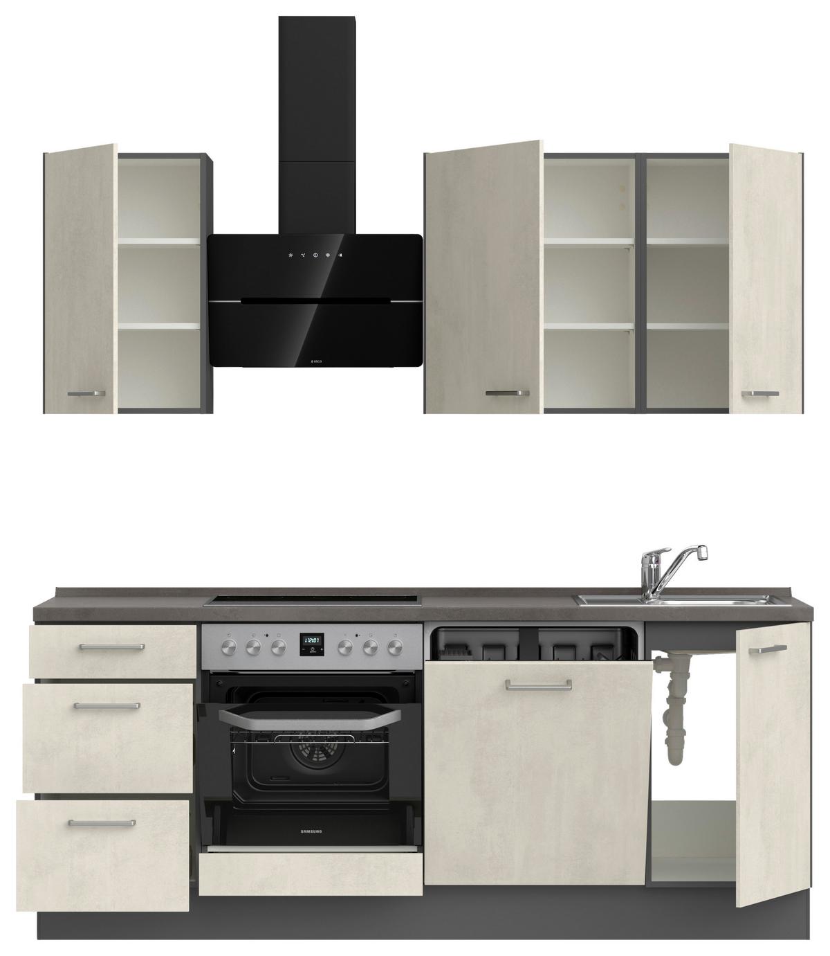 Küchenblock Riva High m. Geräten Weiß - Schieferfarben/Edelstahlfarben, MODERN, Holzwerkstoff/Metall (210cm) - Nobilia
