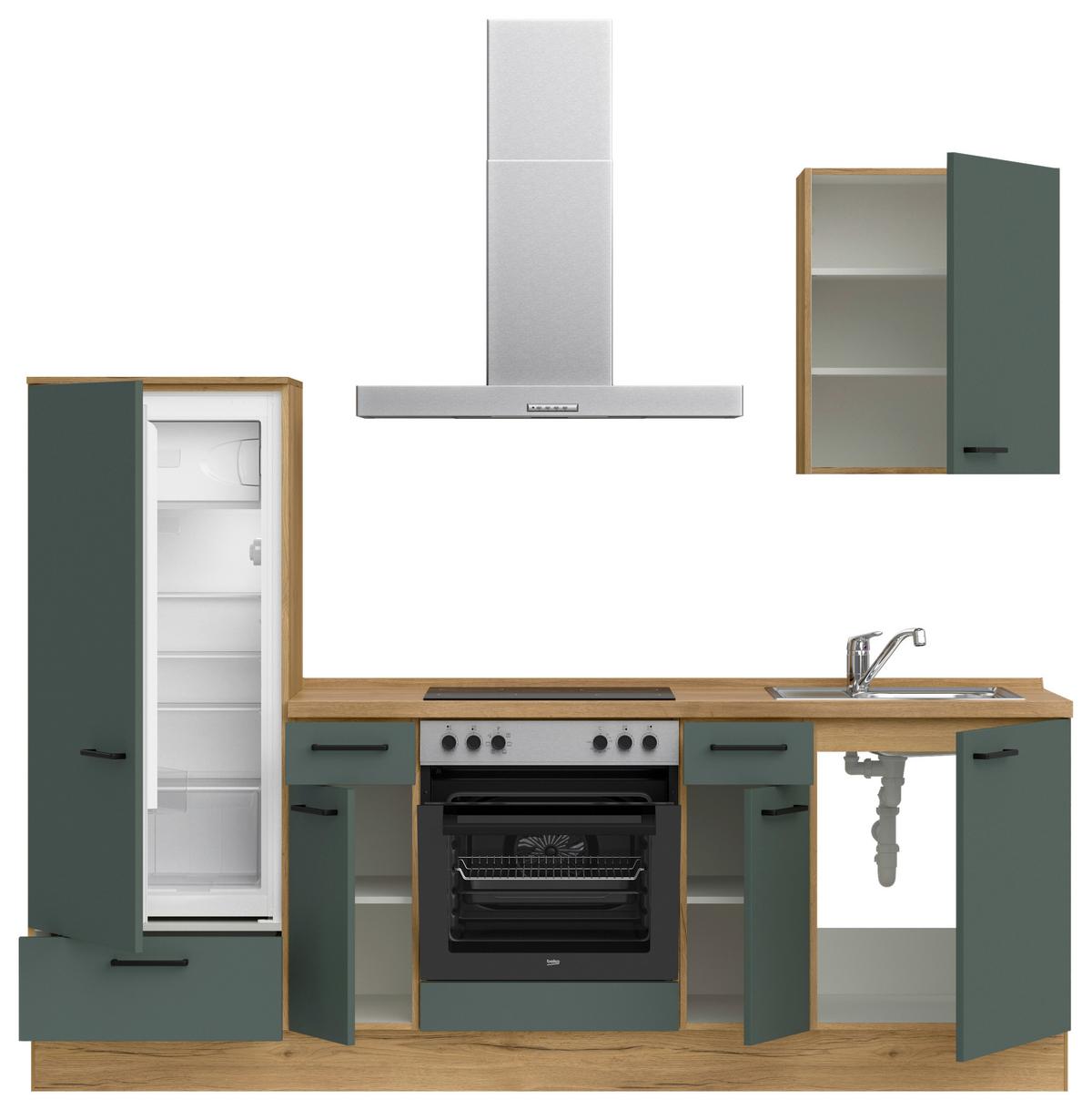 Küchenblock Easytouch m. Geräten Dunkelgrün - Dunkelgrün/Eichefarben, MODERN, Holzwerkstoff/Metall (240cm) - Nobilia