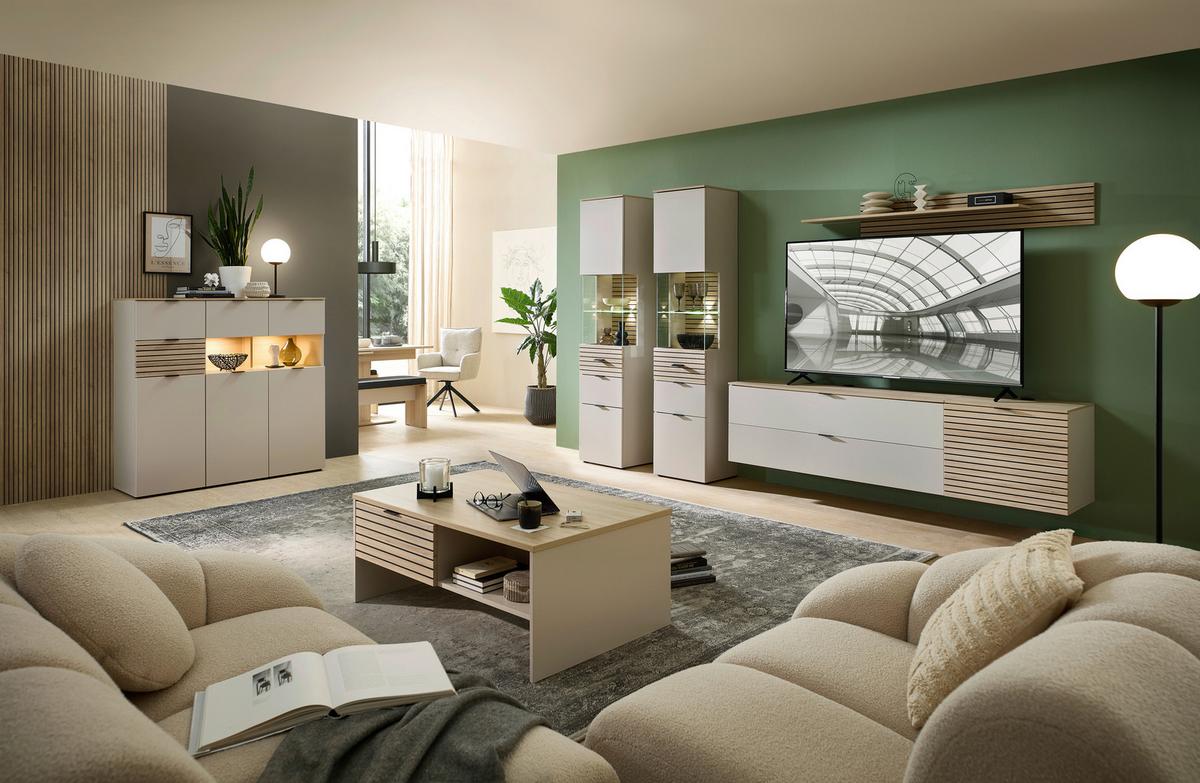 Highboard Memphis Eichefarben/Kaschmir - Kaschmir/Eichefarben, MODERN, Holzwerkstoff/Metall (84/125/45cm) - Premium Living