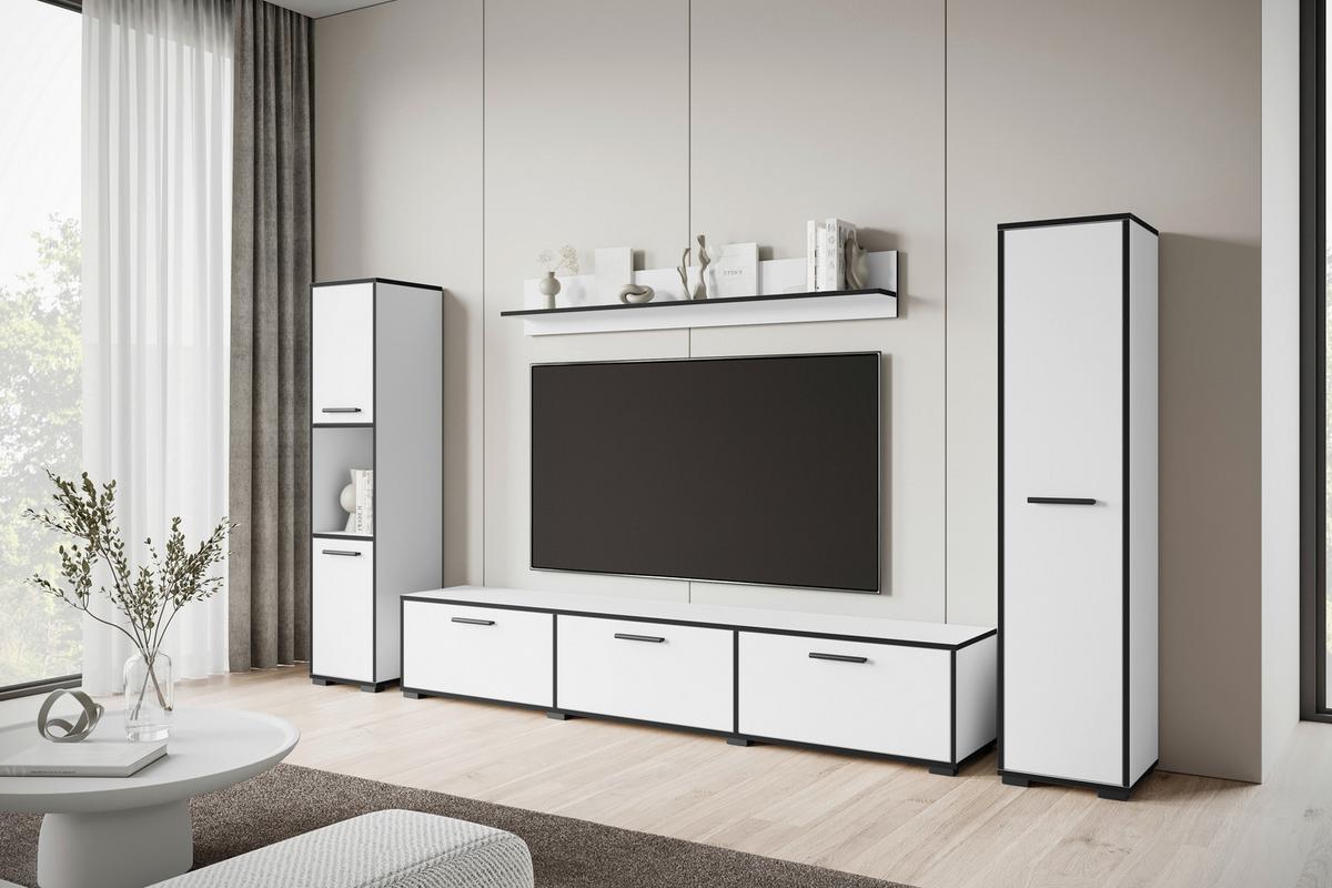 Wohnwand 4 tlg. Bogota XL Weiß, Graphitfarben - Schwarz/Graphitfarben, Basics, Holzwerkstoff/Kunststoff (240/130/31cm) - P & B