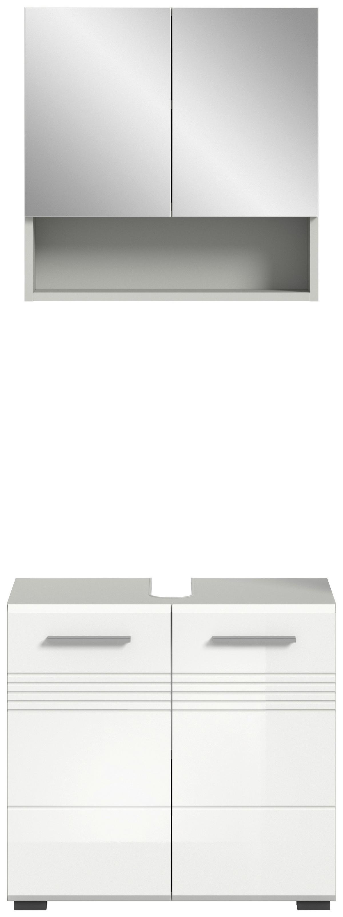 Badezimmer-Set COPA 2-teilig , Grau/Weiß Hochglanz - Chromfarben/Weiß Hochglanz, MODERN, Holzwerkstoff/Kunststoff (60cm) - MID.YOU