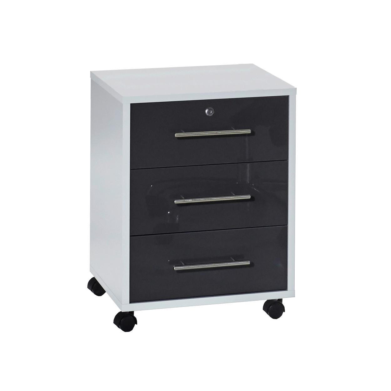 ROLLCONTAINER OFFICE EDITION - Silberfarben/Anthrazit Hochglanz, LIFESTYLE, Holzwerkstoff/Metall (44/58/40cm) - MID.YOU
