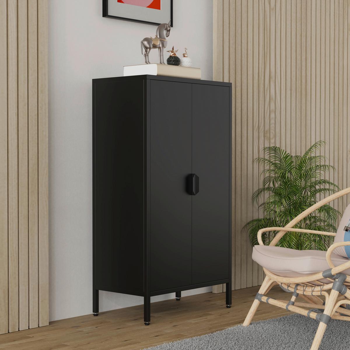Highboard Flokas M Schwarz - Schwarz, Design, Metall (60/110/35cm) - MID.YOU