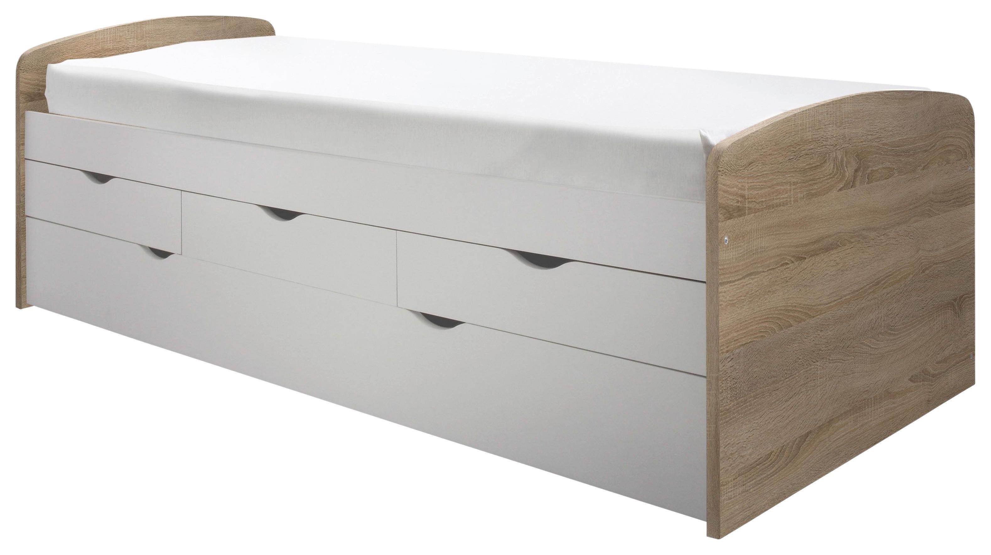 Stauraumbett Nessi ca. 90x200 cm Weiß/Eiche - Schwarz/Weiß, Basics, Holzwerkstoff/Kunststoff (90/200cm) - MID.YOU