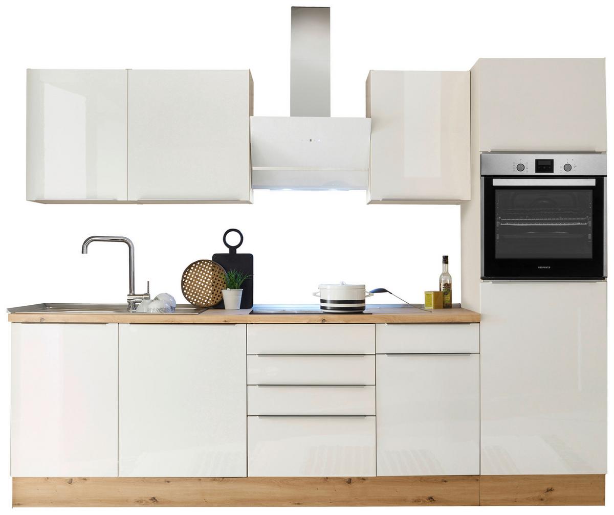 Küchenblock Marleen m. Geräten Weiß B: ca. 280 cm - Weiß Hochglanz/Alufarben, LIFESTYLE, Holzwerkstoff/Kunststoff (280cm) - Respekta