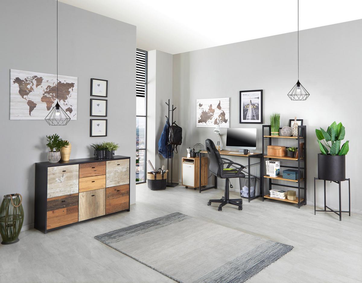 Etajeră Klapp - culoare lemn stejar/negru, Modern, metal/material pe bază de lemn (60/124,5/30cm) - Modern Living