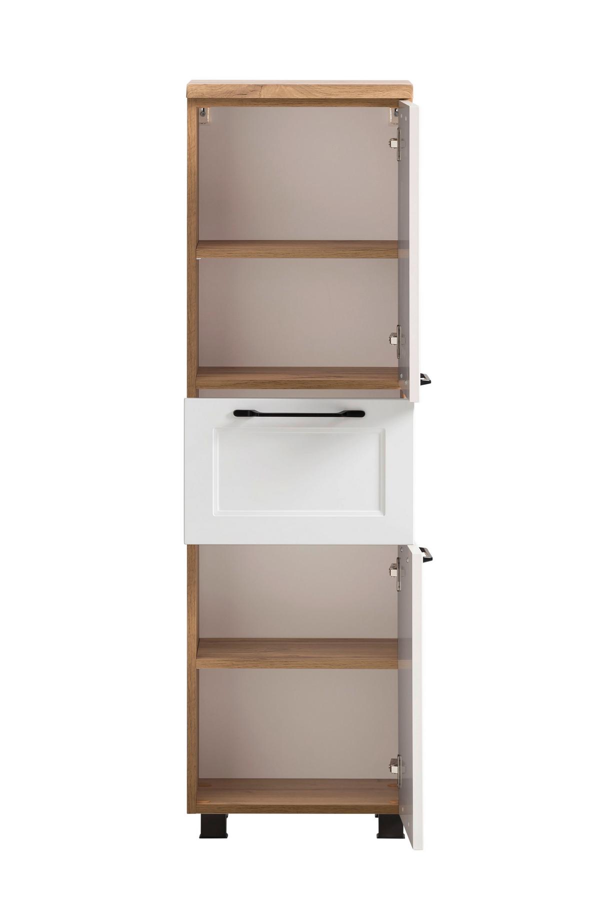 Hochschrank in Weiß/Eiche - Eiche Wotan/Schwarz, ROMANTIK / LANDHAUS, Holzwerkstoff/Kunststoff (40/130/35cm) - Mömax