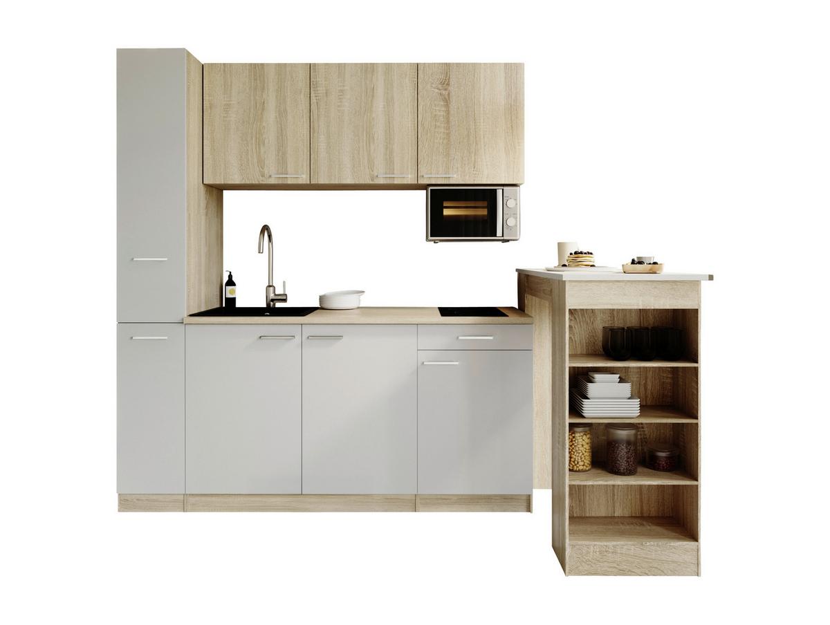 Küchenblock Ingrid m. Geräten Weiß - Eichefarben/Alufarben, Design, Holzwerkstoff/Kunststoff (180cm) - Respekta