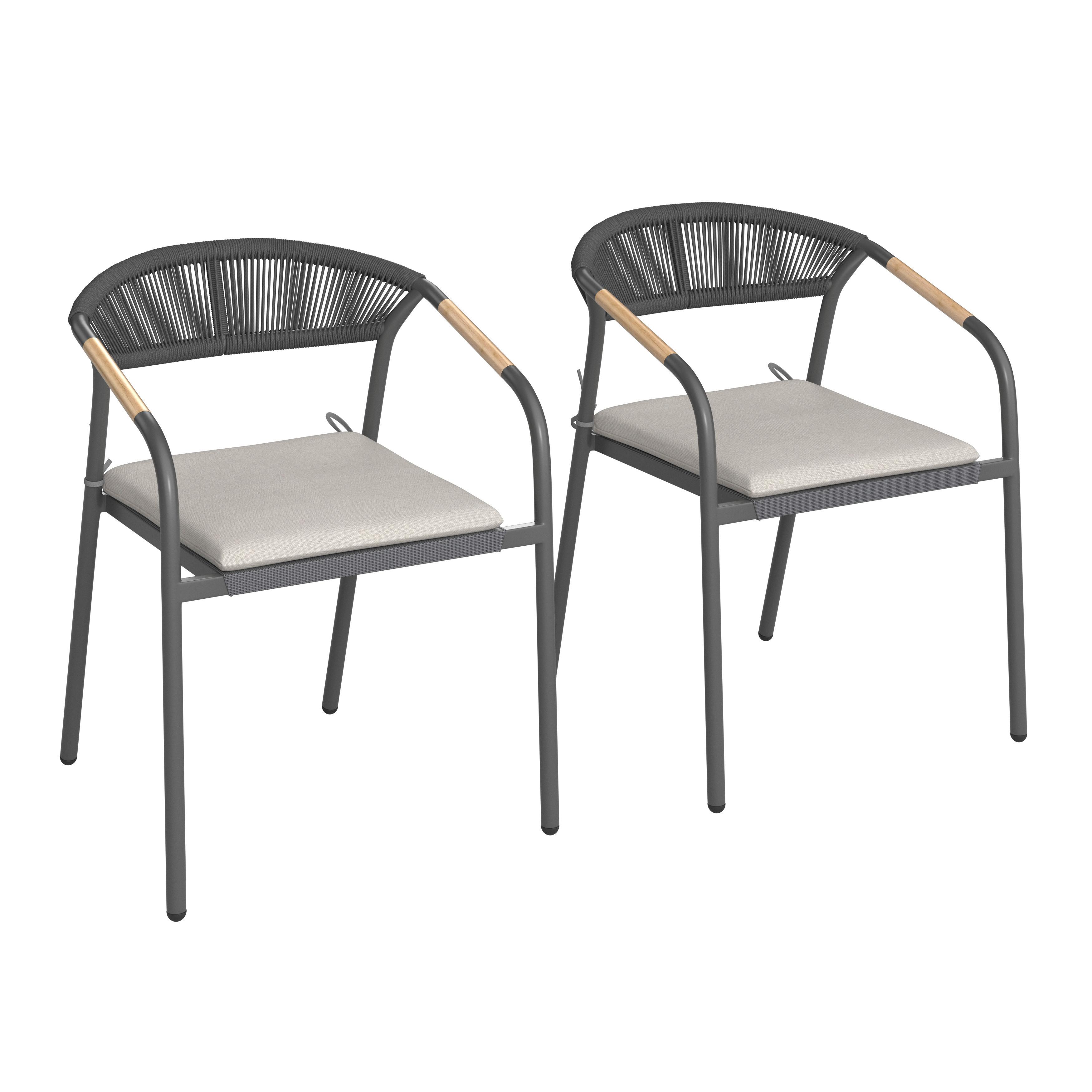 TRÄDGÅRDSSTOLAR SET BENICIO - mörkgrå/grå, Modern, metall/textil (56/80/64cm) - Bessagi Garden