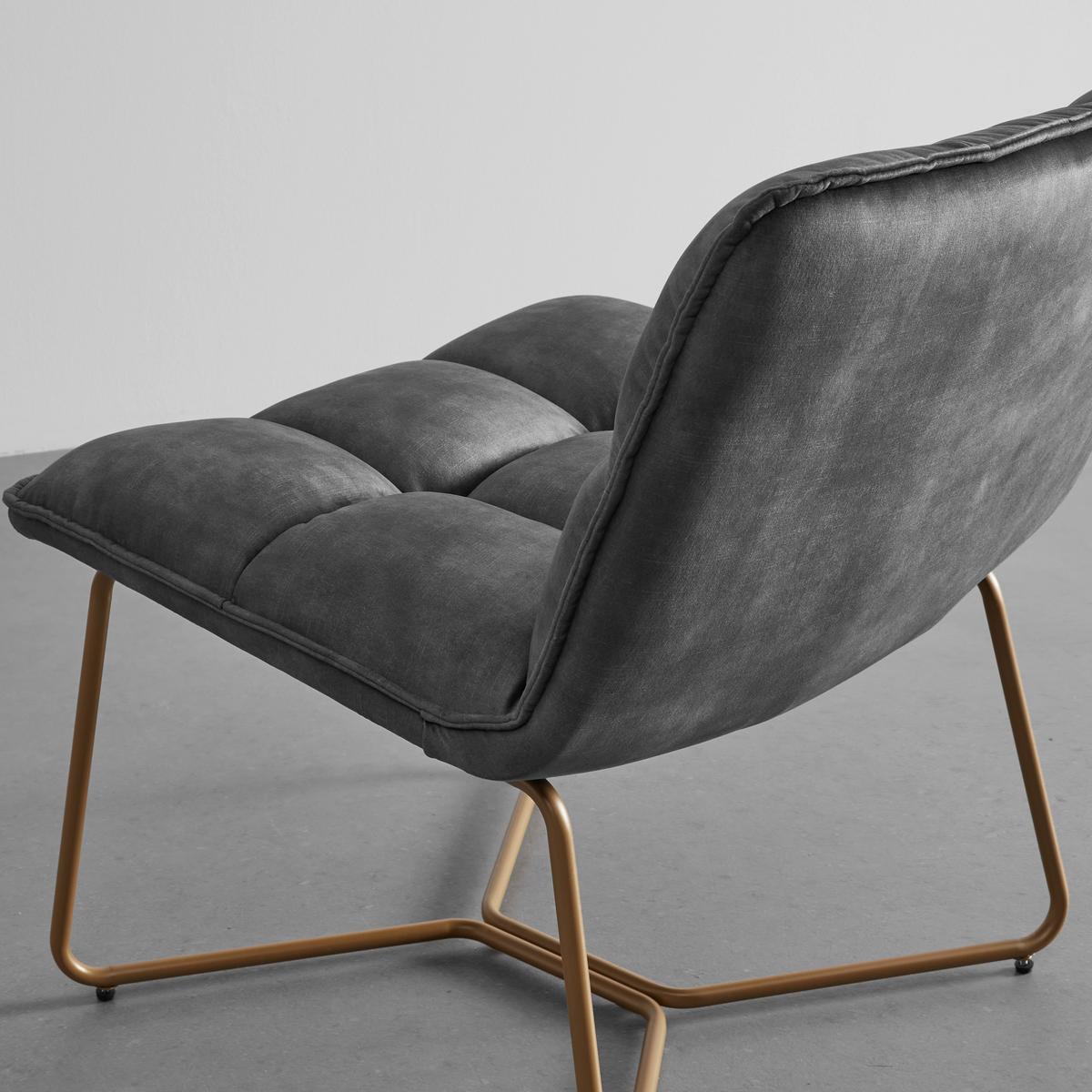 Sessel Rina Grau Samt Gepolstert - Goldfarben/Grau, MODERN, Holz/Textil (67/76,5/69,5cm) - Bessagi Home
