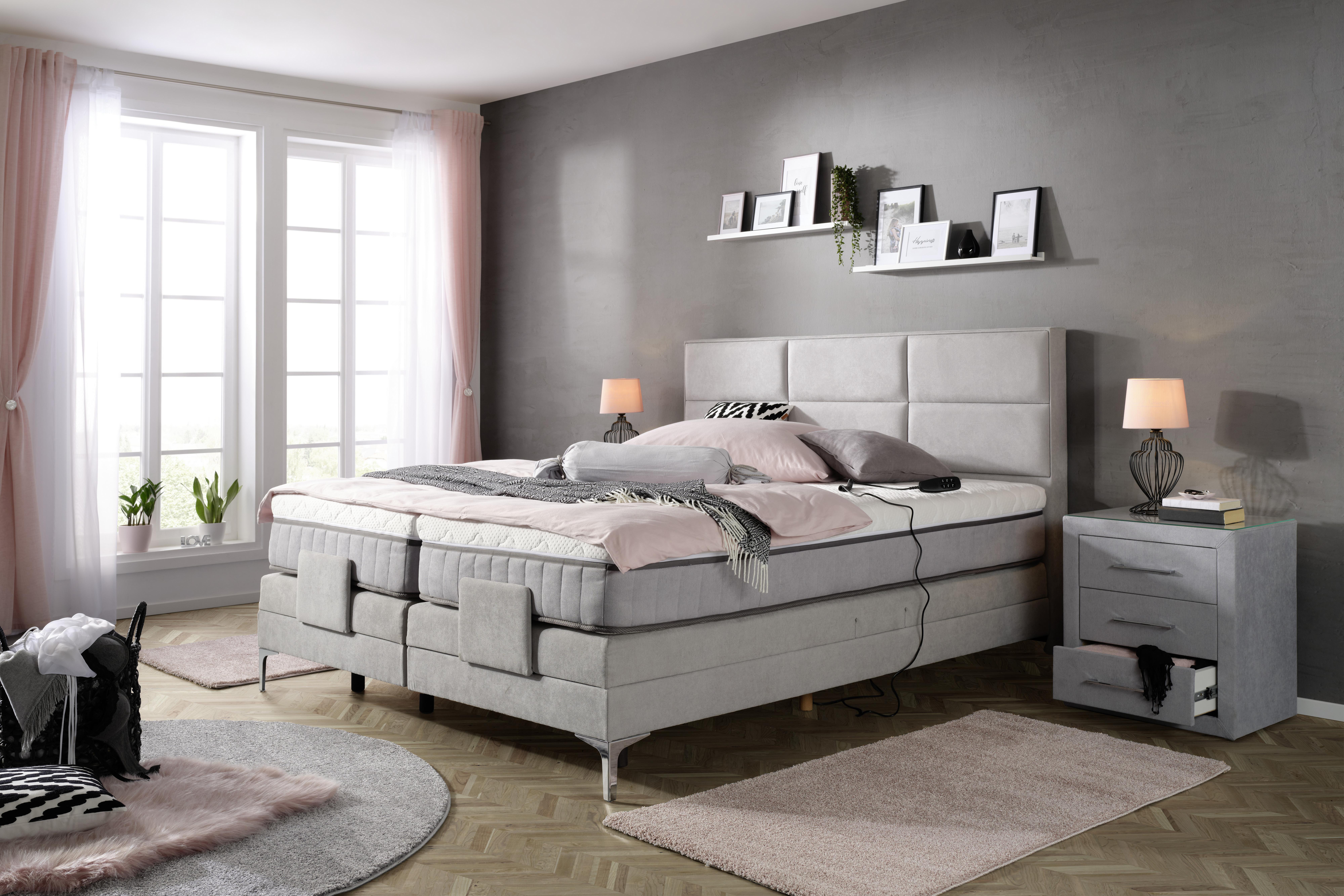 Boxspringbett in Grau ca. 180x200cm - Grau, Konventionell, Textil/Metall (210/190/120cm) - Premium Living