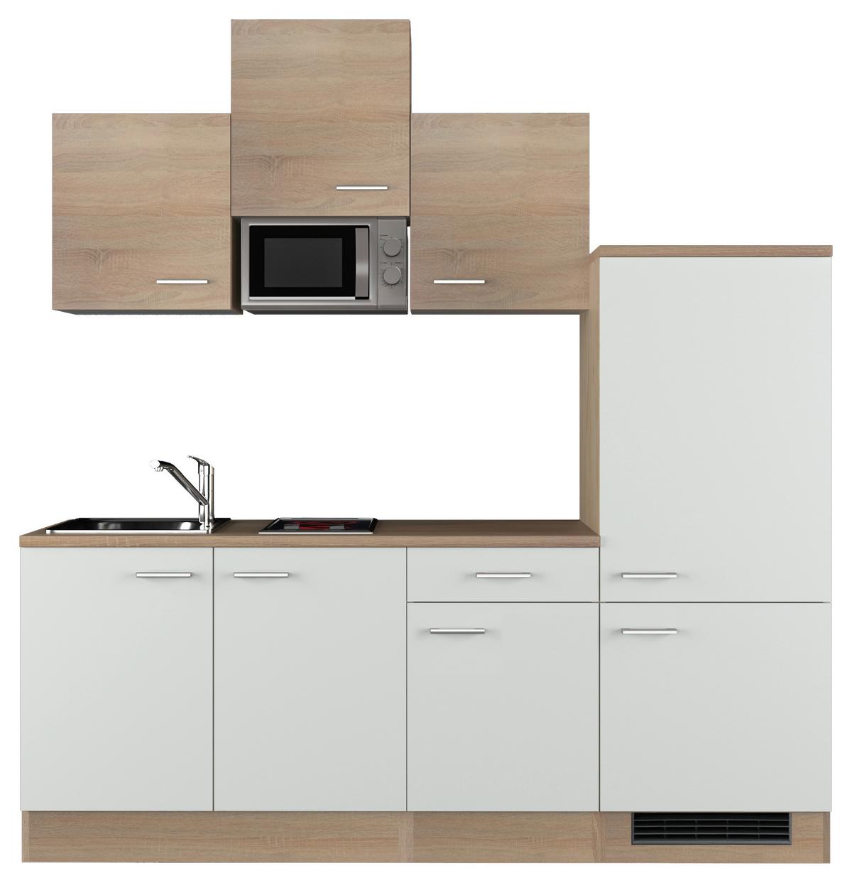 Küchenblock Samoa Weiß/Eichfarben mit Geräten - Alufarben/Weiß, MODERN, Holzwerkstoff/Kunststoff (210cm) - FlexWell