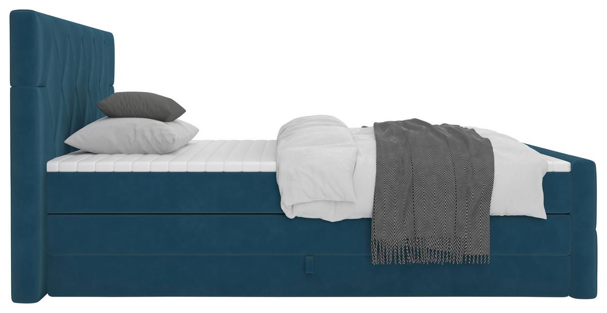 Boxspringbett Josie B Petrol ca. 140x200cm - Petrol/Schwarz, KONVENTIONELL, Holz/Holzwerkstoff (140/200cm) - Mömax