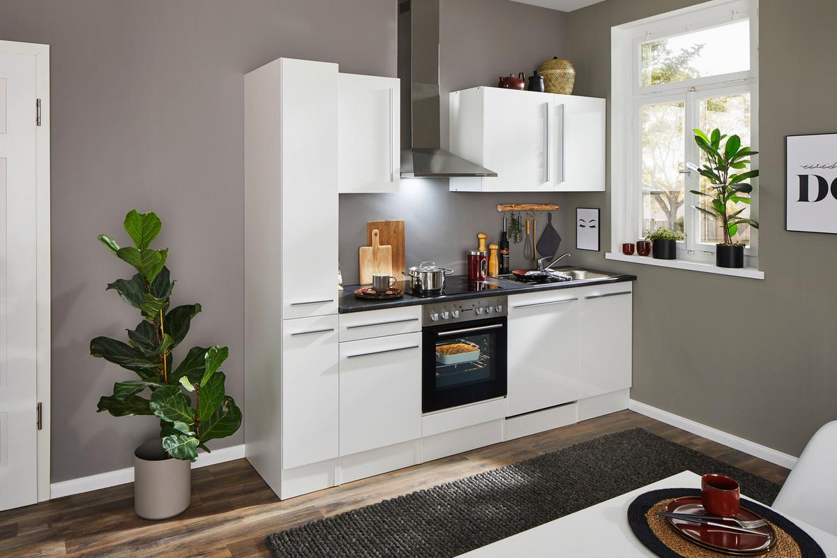 Küchenblock Jazz mit Geräten ca.250cm Weiß Hochglanz - Weiß Hochglanz/Dunkelgrau, LIFESTYLE, Holzwerkstoff/Kunststoff (250cm) - P & B