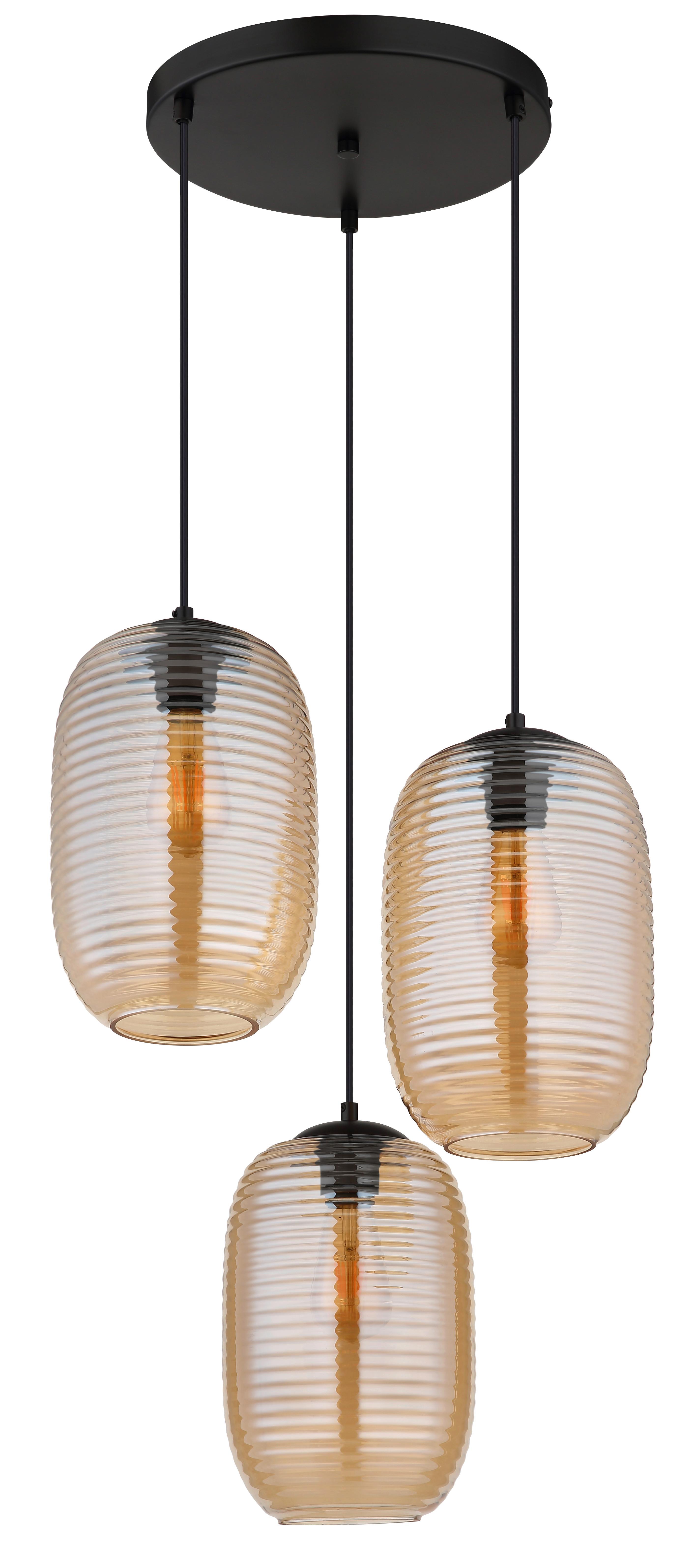 HÄNGELEUCHTE 15794-3HRA JEFREY - Bernsteinfarben/Schwarz, Basics, Glas/Kunststoff (47/120cm) - Globo