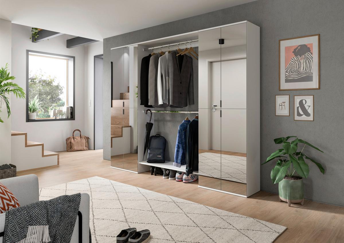 GARDEROBE PROJEKT X - Weiss Hochglanz/Weiss, Design, Holzwerkstoff (232/193/34cm) - Livetastic