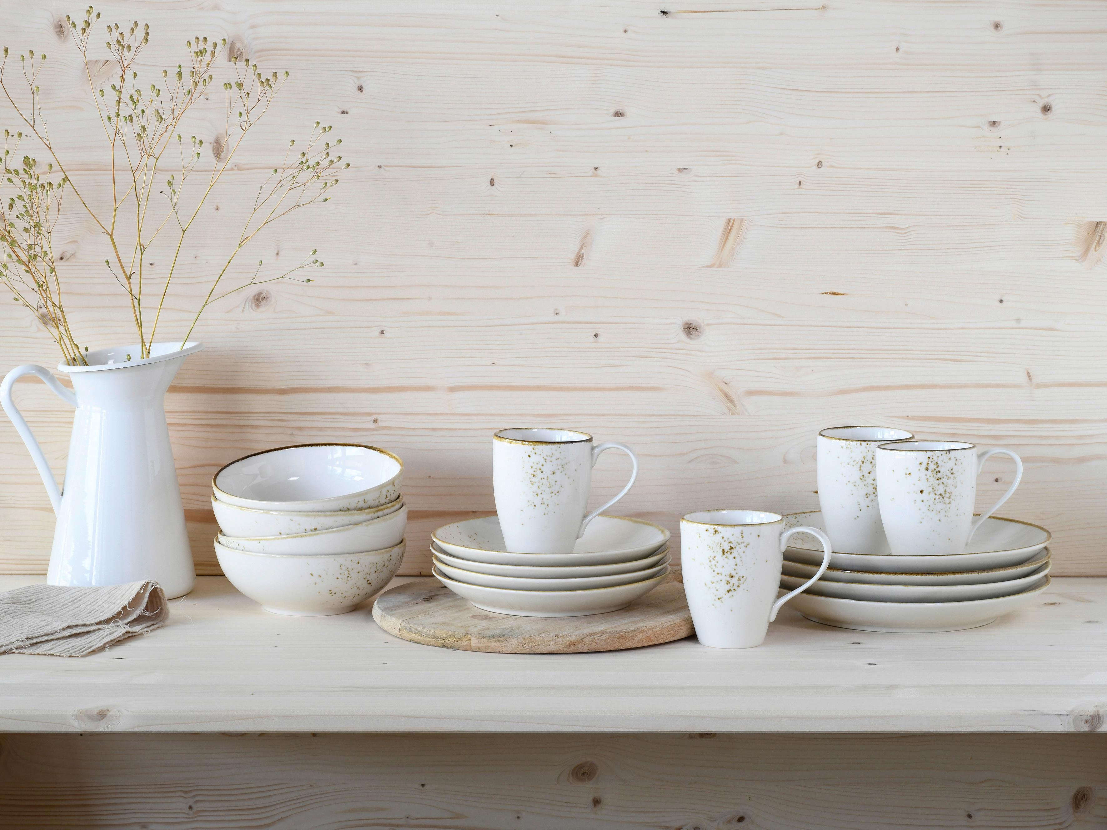 Kombiservice Natural Living Creme/Weiß, 16-teilig - Creme/Weiß, Basics, Keramik - Creatable