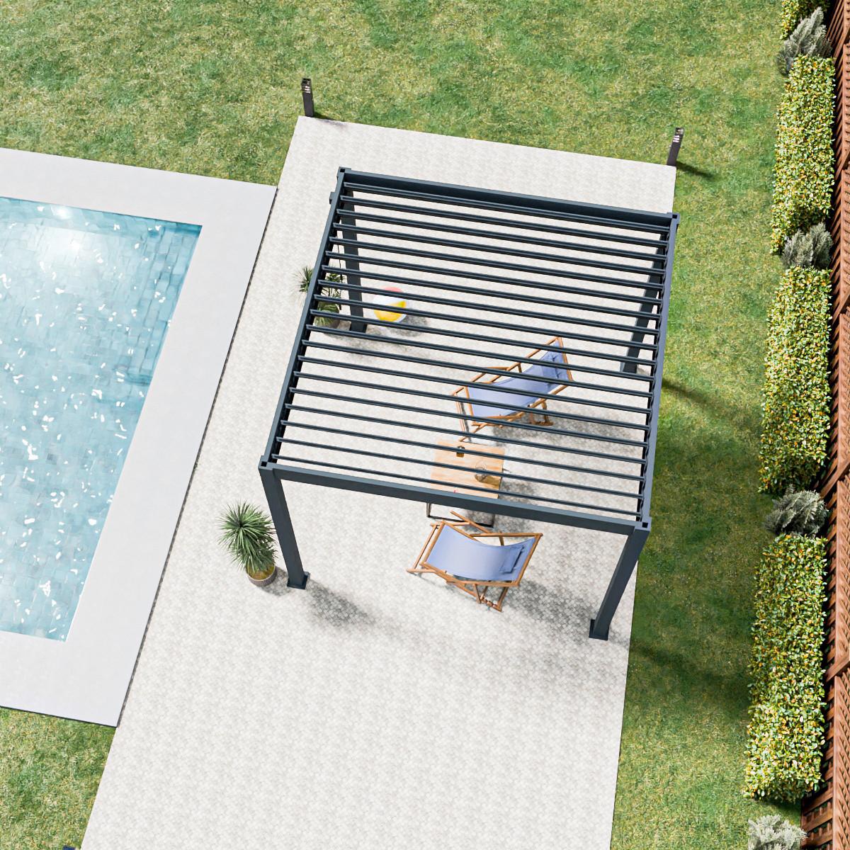 Pergola Trumpf, Antracit, 3x3m - barve grafita, Basics, kovina (300/255/300cm) - Gardenson