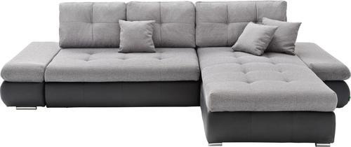 Wohnlandschaft in Grau mit Bettfunktion - Schwarz/Grau, MODERN, Textil (303/185cm) - Based