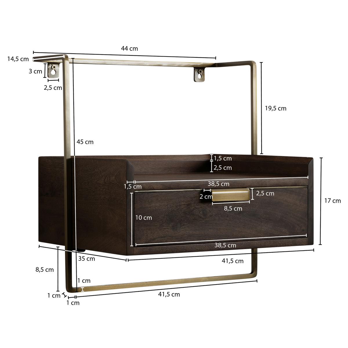 NACHTTISCH WL7.159 - Dunkelbraun/Goldfarben, Design, Holz/Metall (44/45/35cm) - MID.YOU