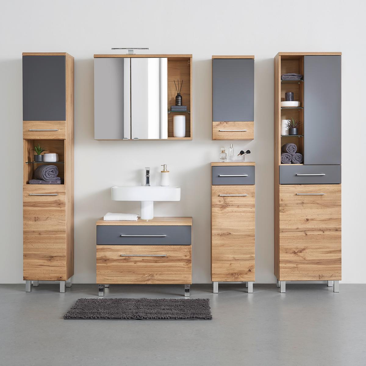 Dulap înalt Float - culoare lemn stejar/antracit, Modern, material pe bază de lemn (35/194/33cm) - Premium Living