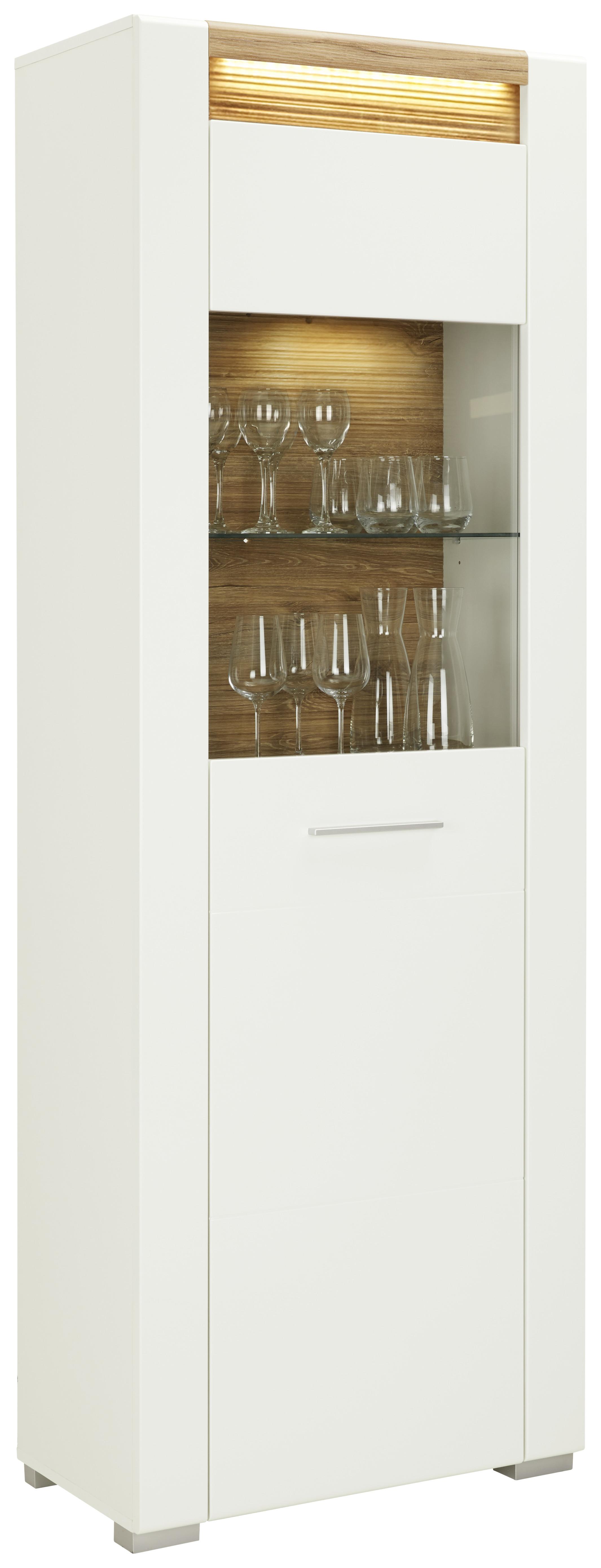 Vitrine in Weiss Hochglanz - Chromfarben/Weiss, Modern, Glas/Holzwerkstoff (70/201/40cm) - Modern Living