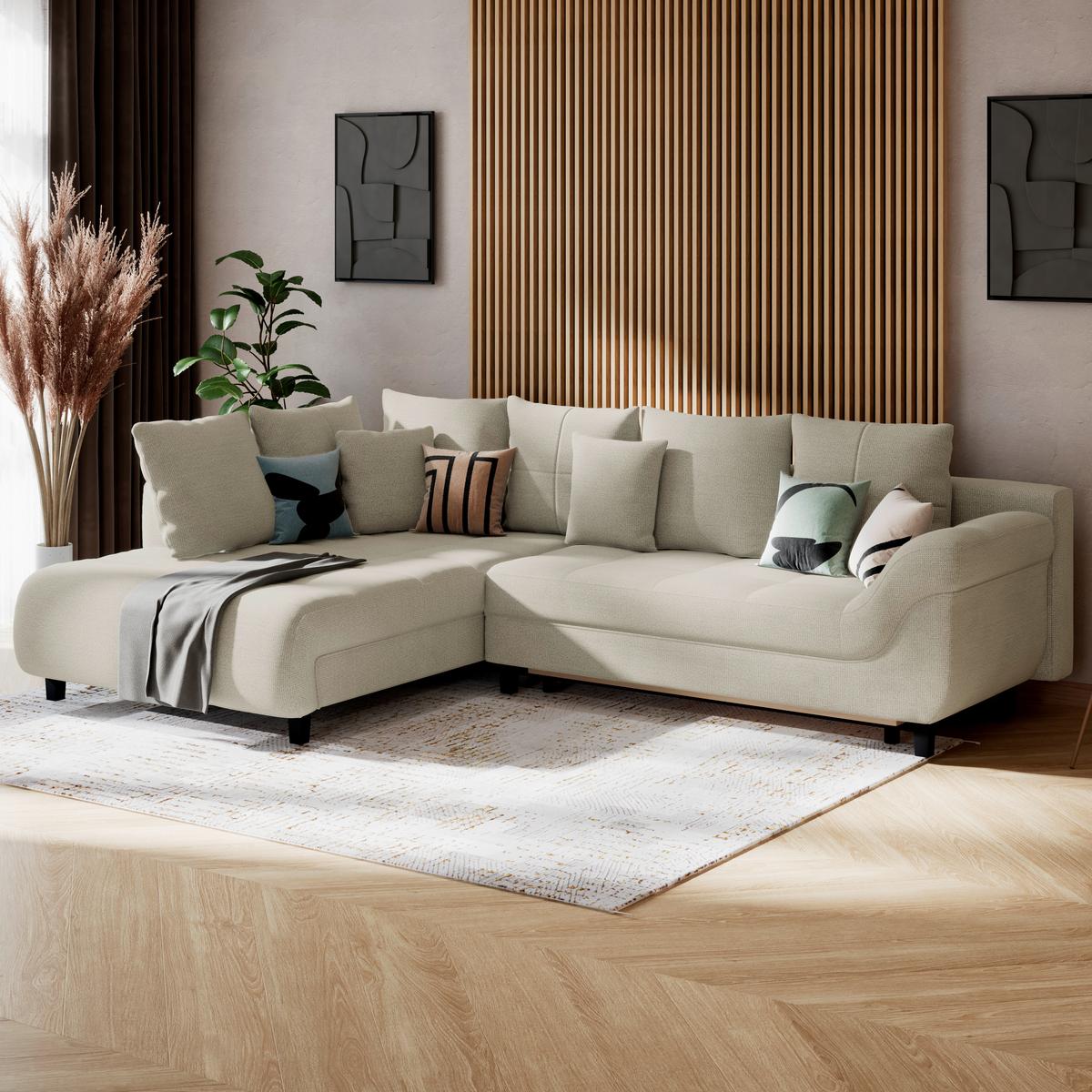 Kutna Garnitura Mendoza - svijetlo siva/crna, Konvencionalno, tekstil (197/309cm) - Modern Living