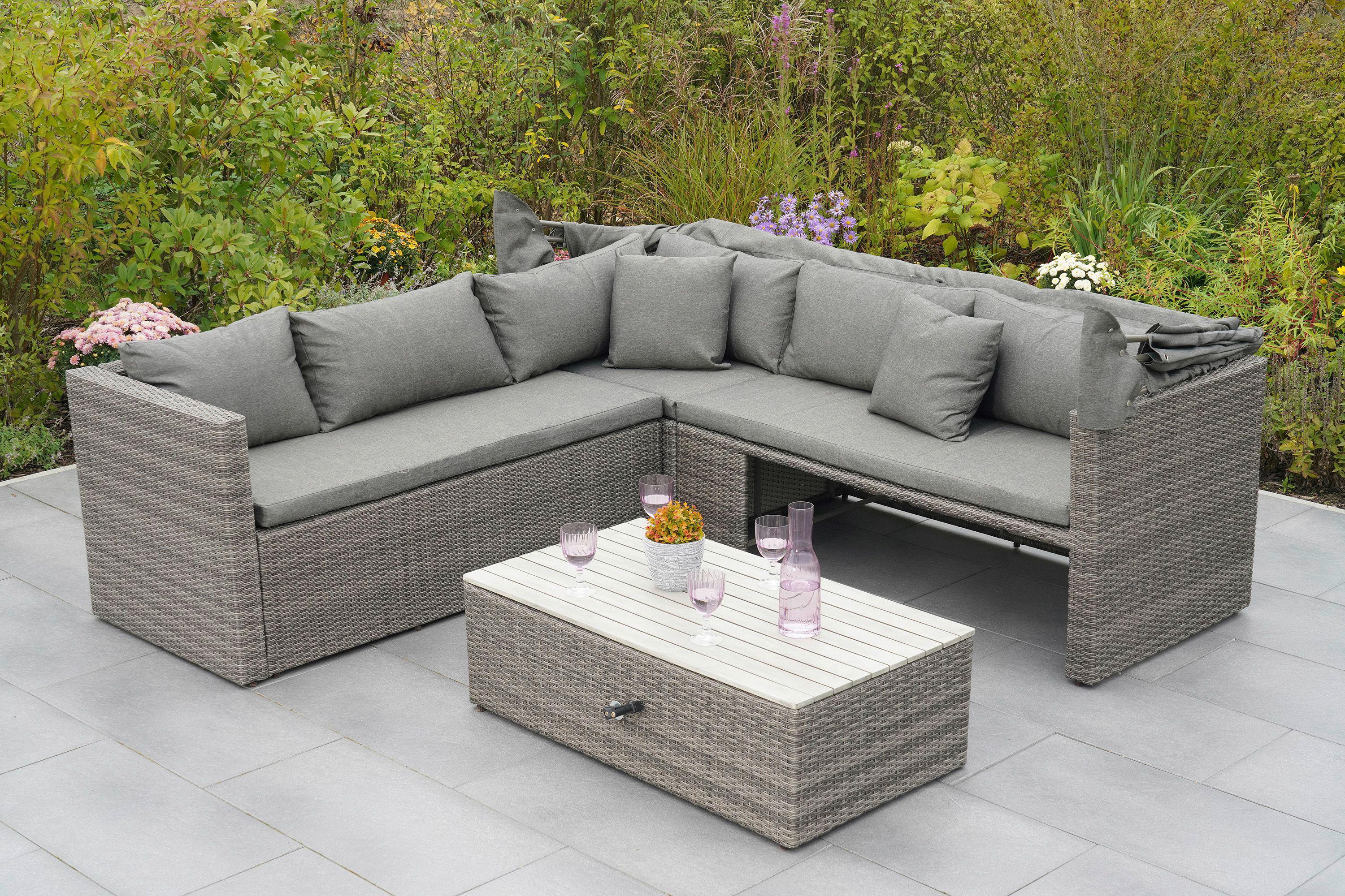Loungegarnitur "SanMarco", 3-tlg. Holz/Metall/Textil - Hellgrau/Grau, KONVENTIONELL, Holz/Kunststoff (250/150/168cm) - Gardenson